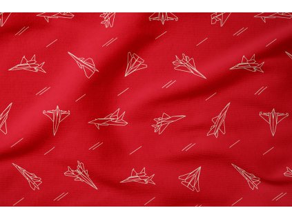 Červená počesaná teplákovina s potiskem stíhaček
