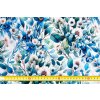 Teplákovina potisk listy a květy – modrá, zelená, smetanová
