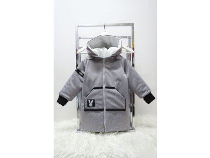 Zimná bunda s nášivkou sivý melír/čierna