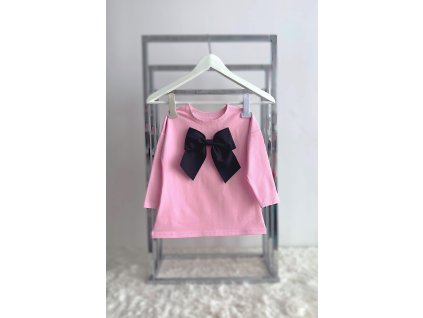Pískacie tričko s mašľou baby ružová/čierna