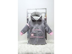 Zimná bunda s nášivkou sivý melír/baby ružová
