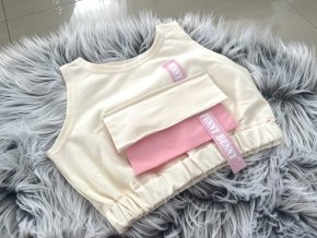 Teplákový pískací crop top s vreckom vanilka