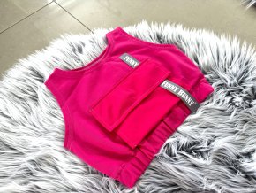 Teplákový pískací crop top s vreckom jasný cyklamén