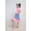 Pískacia sukňa s volánom pásik modrá/baby ružová
