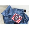 Softshellový predĺžený kabát jeans s červenou nášivkou
