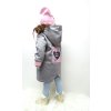 Zimná bunda s nášivkou sivý melír/baby ružová