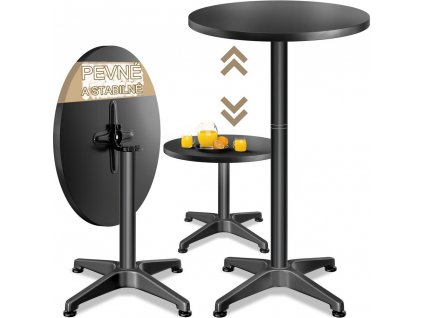 Hliníkový barový stůl Ø60cm skládací - černý 67716