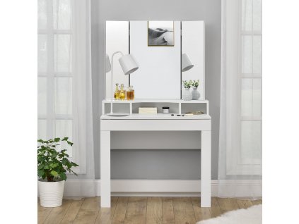 Toaletní stolek Marla s trojitým zrcadlem v bílé barvě 27204