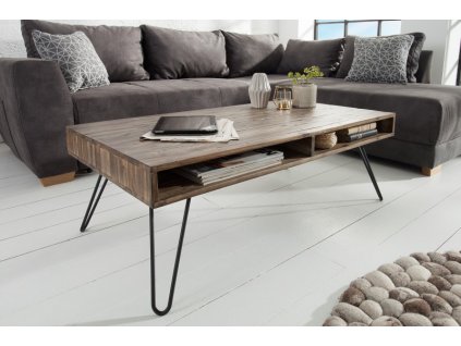 Konferenční stolek Scorpion - 110cm šedý, akátové dřevo 34342