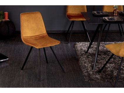 Designová židle Amsterdam samet hořčicově žlutá 34695