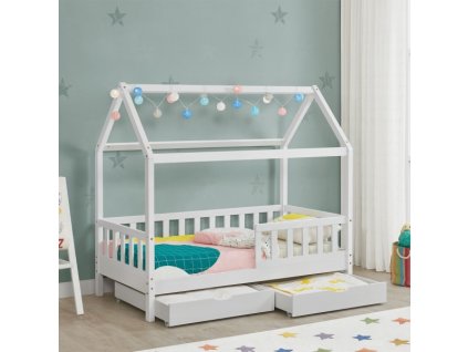 Dětská postel Marli 80 x 160 cm s úložným prostorem - bílá s pozadím