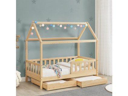 Dětská postel Marli 80 x 160 cm s úložným prostorem - přírodní s pozadím