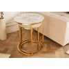 Příruční stolek kulatý Elegance sada 2ks mramorový vzhled bílý, zlatý rám 37771