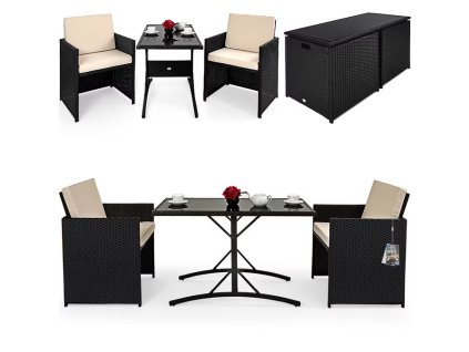 Rattan balkon szett 1+2 - fekete