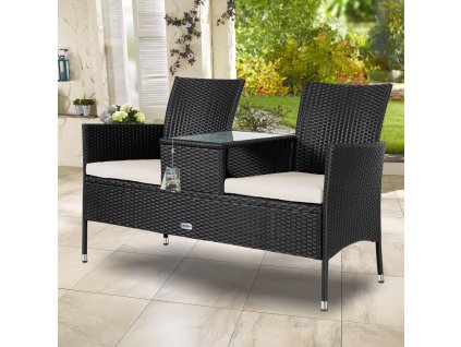 Kerti rattan pad asztallal - fekete 61745
