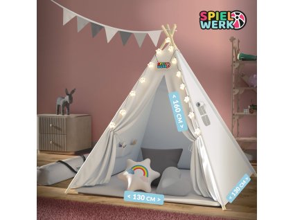 Gyerek sátor Teepee 160x130x130 cm - fehér