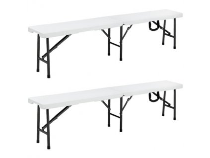 2 db összecsukható pad készlet 180 cm - fehér