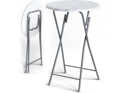 Összecsukható bárasztal Ø60 cm - fehér/márvány hatás