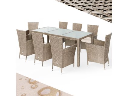Berlin 1+8 kerti rattan garnitúra - bézs/krémszínű