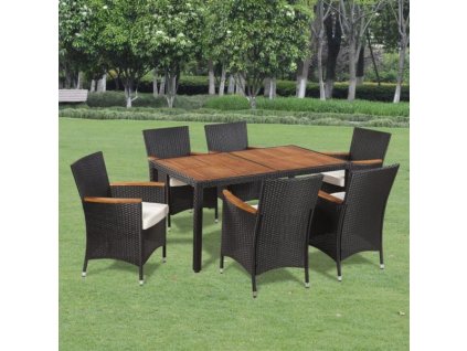 Set ratan de grădină Berlin 1+6 - negru/lemn 23711