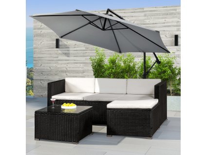Set ratan de gradina Punta Cana M - perne negre/crem 26657