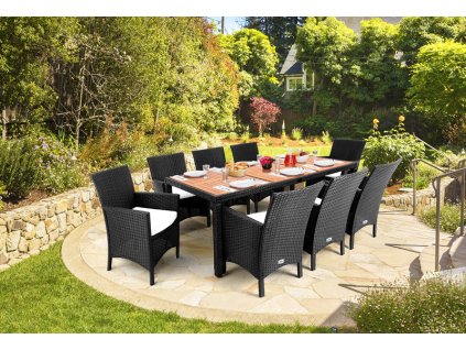 Set ratan de grădină Berlin 1+8 - negru/lemn 23744