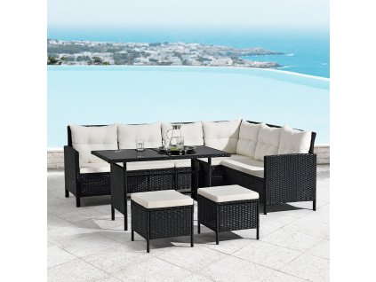 Set ratan de gradina Manacor - perne negre, albe 29267