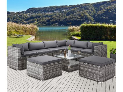 Set ratan de grădină XXL - perne gri/antracit 30090