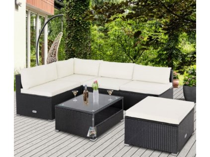 Set ratan de gradina Rouen - perne negre/crem 39062