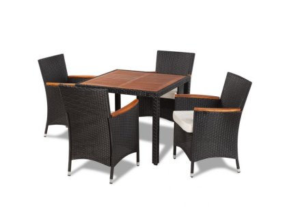 Set ratan de gradina Berlin 1+4 premium - negru/lemn