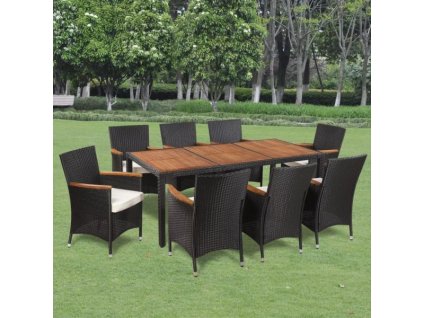 Set ratan de grădină Berlin premium 1+8 - negru/lemn 30658