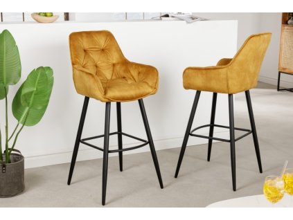 Scaun de bar Milano catifea galben mustar 36315