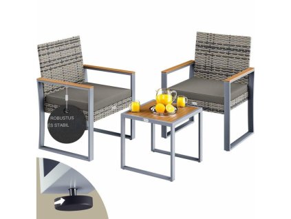 rSet balcon rattan 1+2 - gri/lemn
