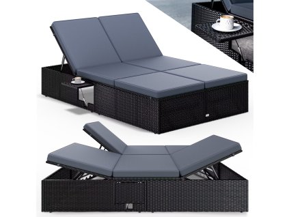 Pat ratan de gradina 200x115x33 cm - negru
