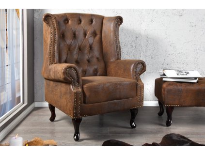 270 1 kreslo usak chesterfield hnedy starozitny vzhled