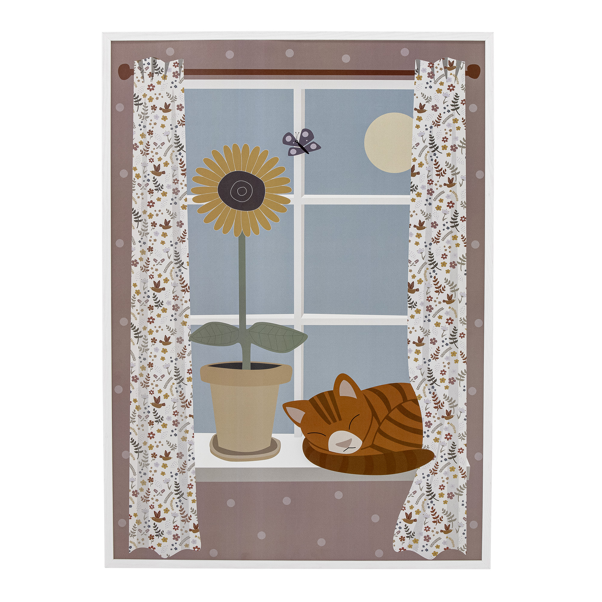 BLOOMINGVILLE MINI Nuala Ilustrace s rámem, bílá, borovice