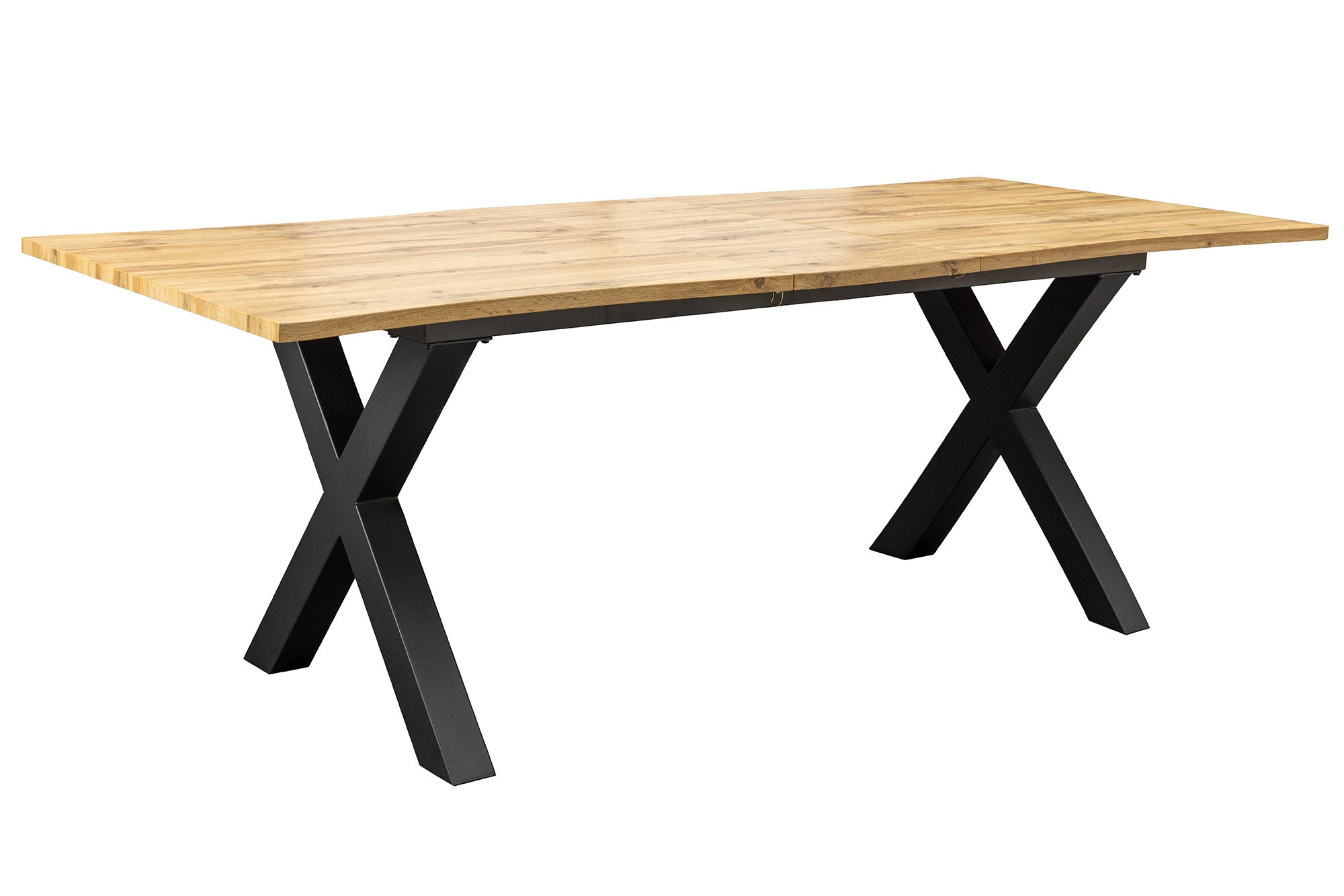 Jídelní stůl WILD 180-220cm stolová deska 25mm X-nohy divoký dub vzhled přírodní roztažitelný