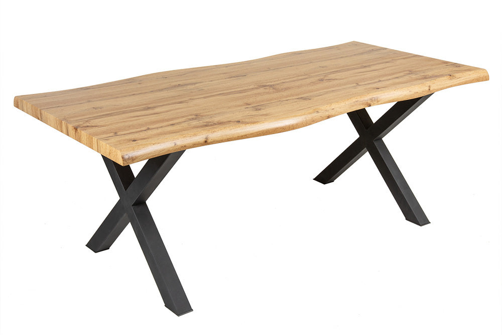 Jídelní stůl WILD 160cm stolová deska 50mm X-nohy divoký dub působí přirozeně