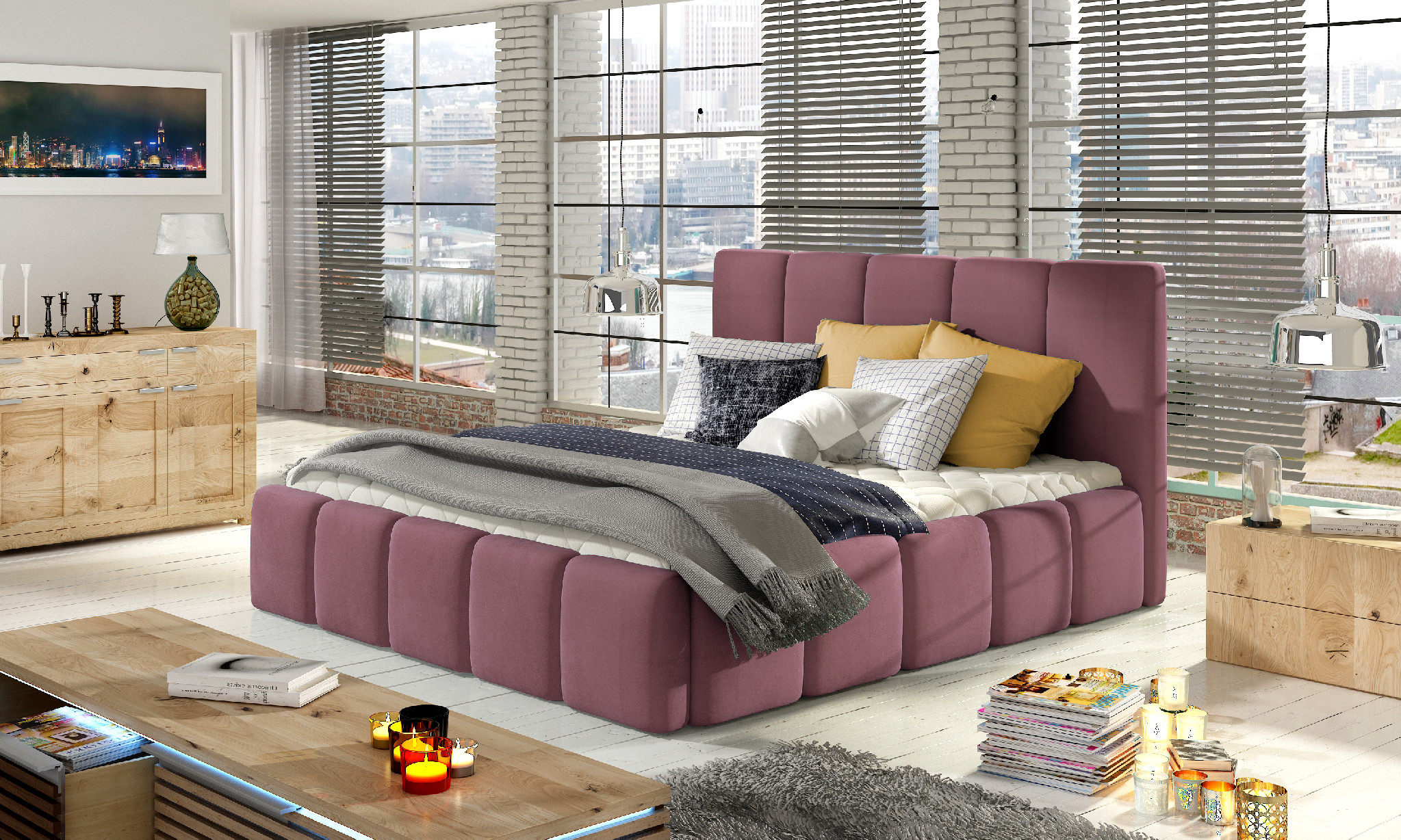 ELTAP Postel Edvige + Dřevěný rám Barva: Růžový, Textilie: Mat Velvet 63, Rozměr: 160x200