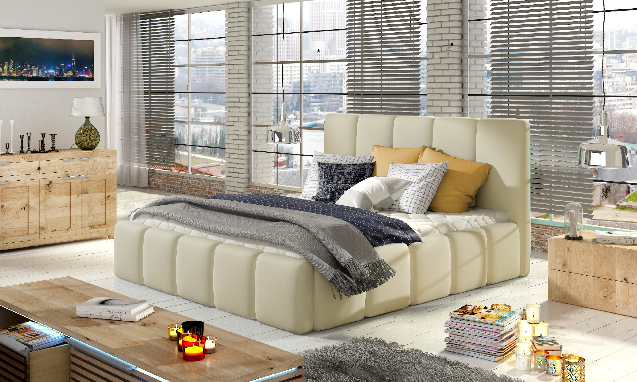 ELTAP Postel Edvige + Dřevěný rám + plynový výtah + kontejner Barva: Béžový, Textilie: Soft 33, Rozměr: 140x200