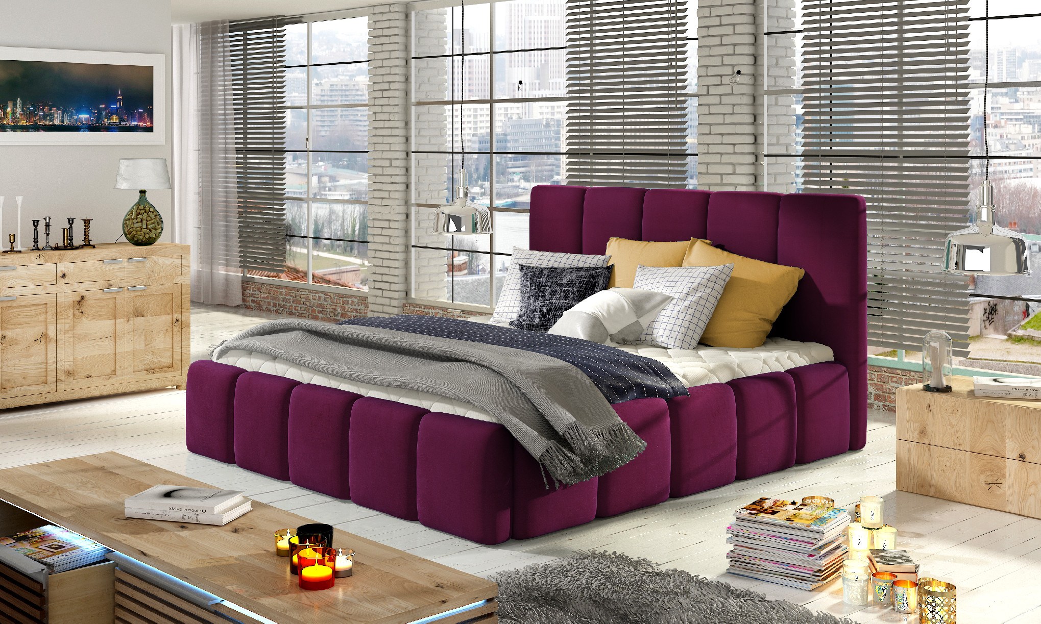 ELTAP Postel Edvige + Dřevěný rám + Standardní zdvih + kontejner Barva: Tmavě fialová, Textilie: Mat Velvet 68, Rozměr: 160x200
