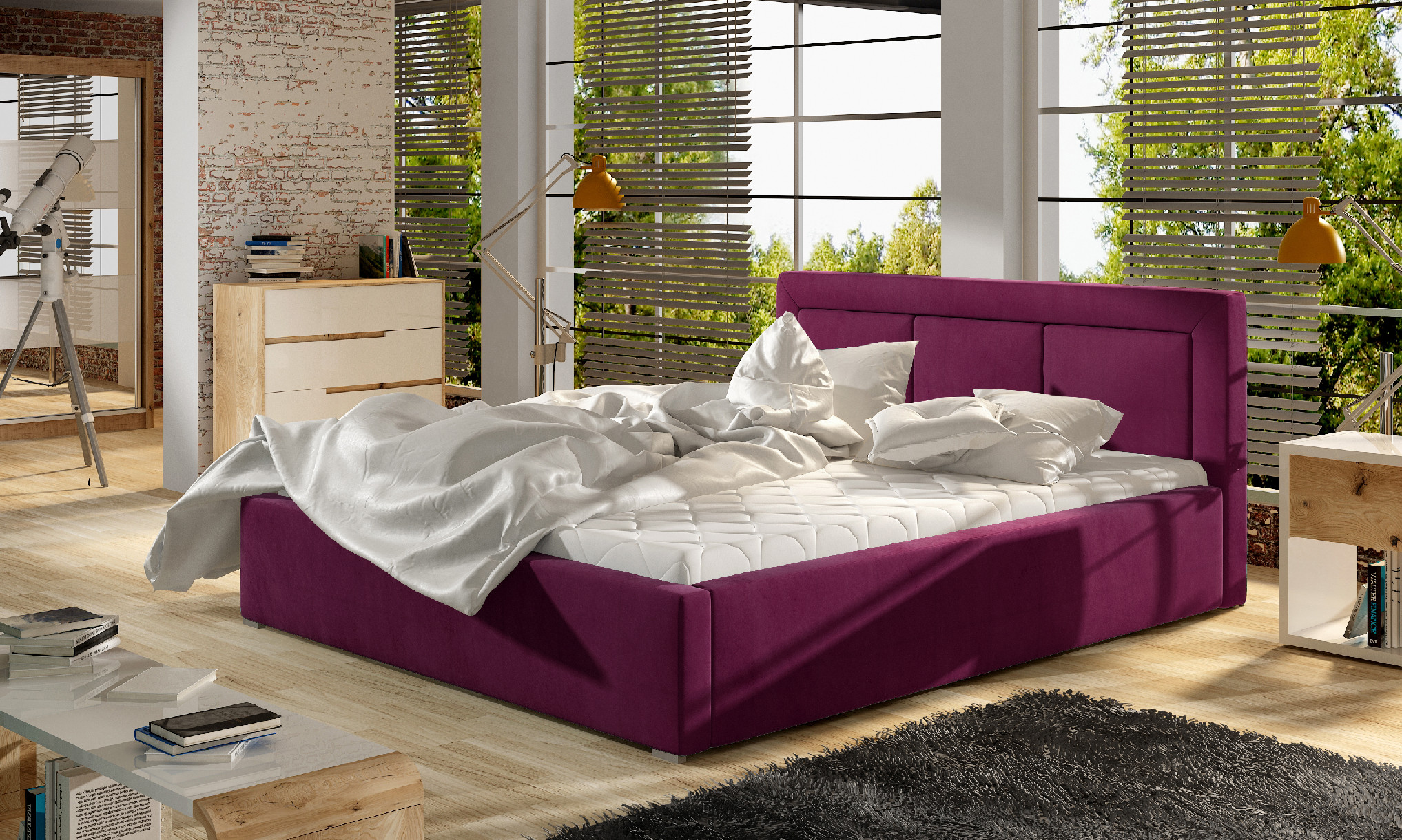 ELTAP Belluno Kovový rám/plynový výtah/kontejner Barva: Tmavě fialová, Textilie: Mat Velvet 68, Rozměr: 160x200
