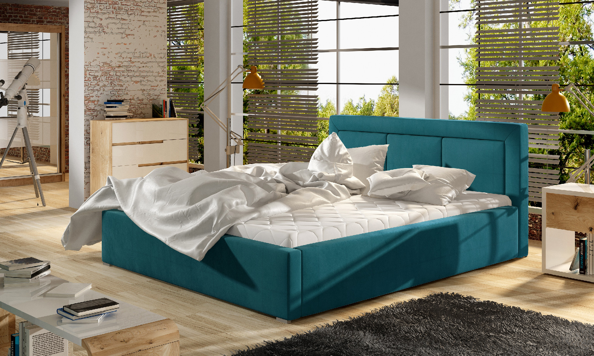ELTAP Belluno Kovový rám/plynový výtah/kontejner Barva: Modrý, Textilie: Mat Velvet 75, Rozměr: 180x200