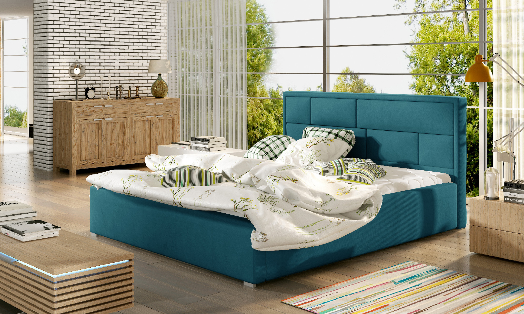 ELTAP Latina + Kovový rám/plynový výtah/kontejner Barva: Modrý, Textilie: Mat Velvet 75, Rozměr: 160x200