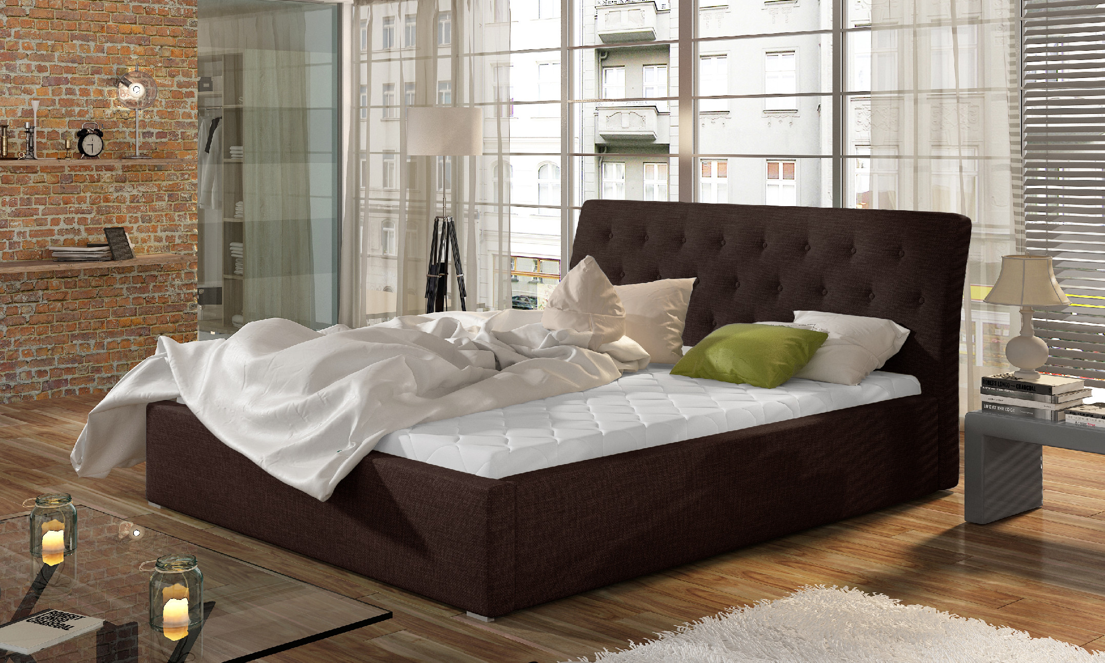 ELTAP Milano + Dřevěný rám Barva: Tmavě hnědá, Textilie: Sawana 26, Rozměr: 160x200