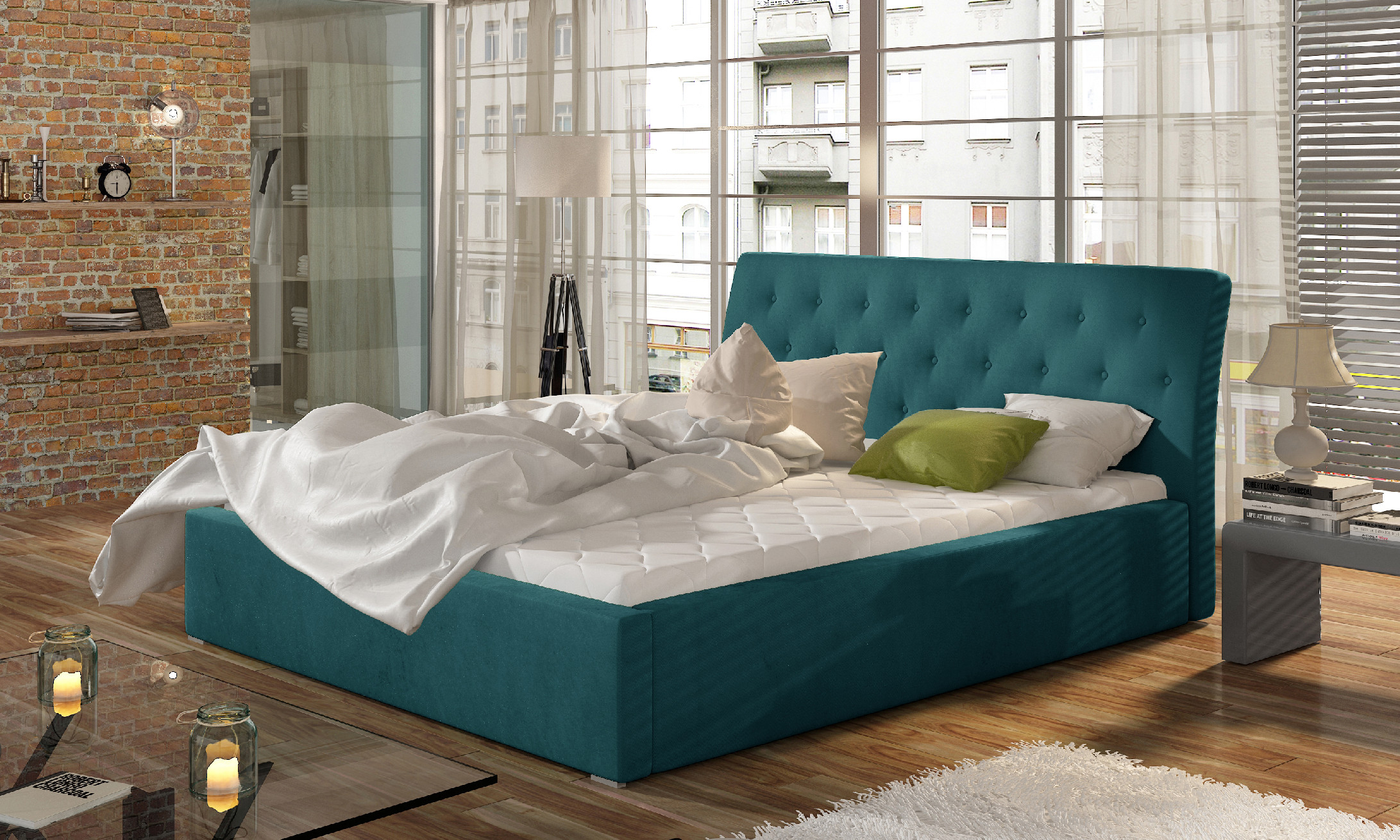 ELTAP Milano + Kovový rám/plynový výtah/kontejner Barva: Modrý, Textilie: Mat Velvet 75, Rozměr: 160x200