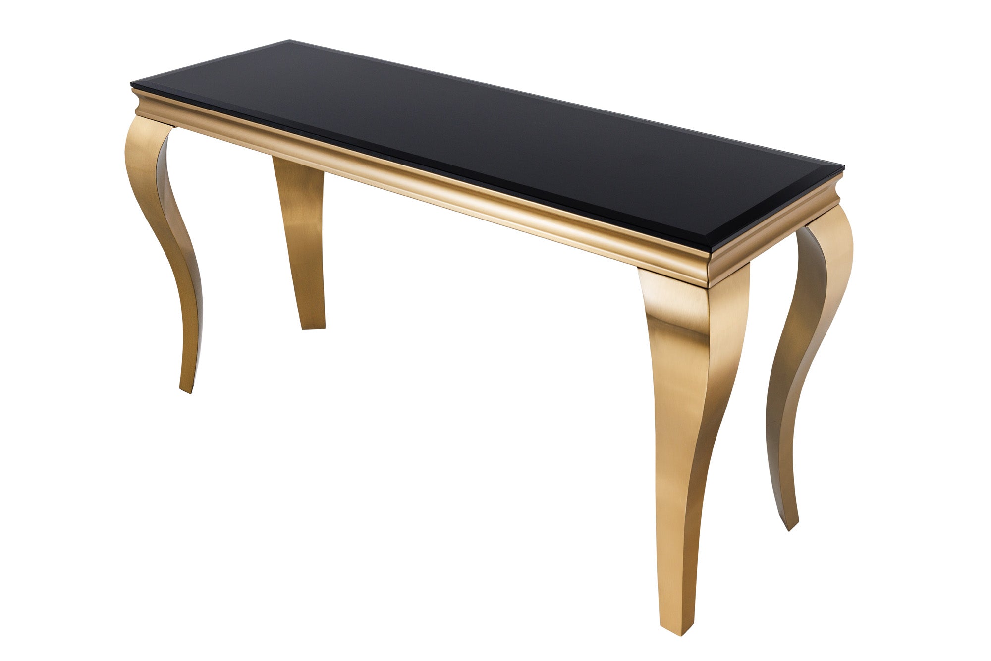 INVICTA INTERIOR Odkládací stolek 145×75×50 cm – černé sklo a zlatý rám, barokní styl