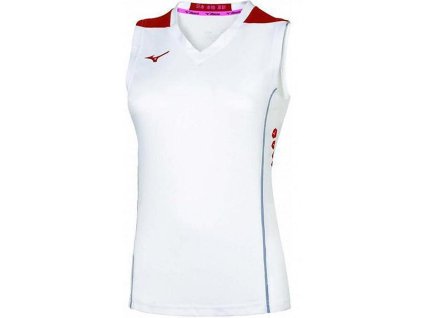 Mizuno  nyári technikai póló, fehér, piros betétekkel 62EA720276 (Ruhaméret XS, Szín -)