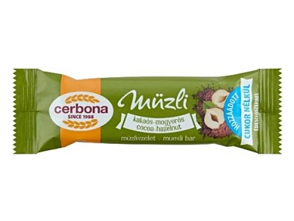 cerbona kakaos mogyoros muzliszelet cukor hozzaadasa nekul edesitoszerrel 20g