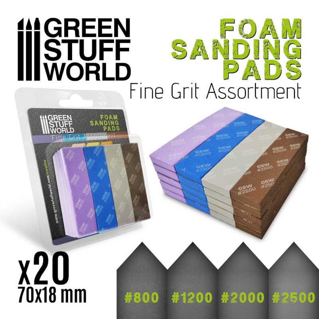 Green Stuff World Foam Sanding Pads - Fine Grit 20ks - pilníky (Green Stuff World)